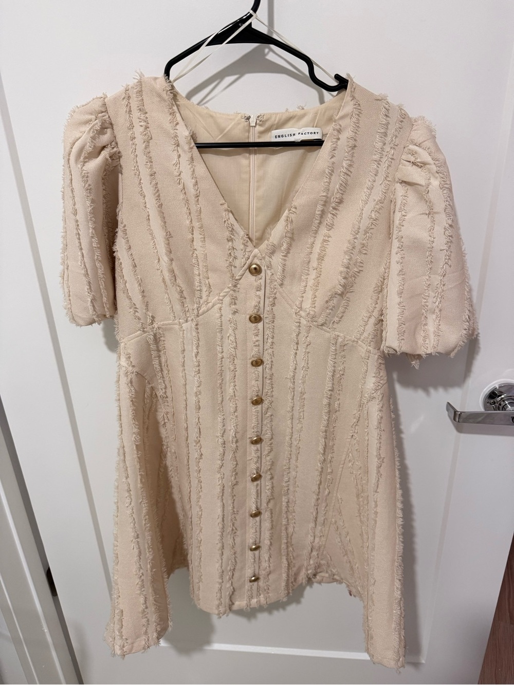 English Factory Cream Textured Puff Sleeve Dress